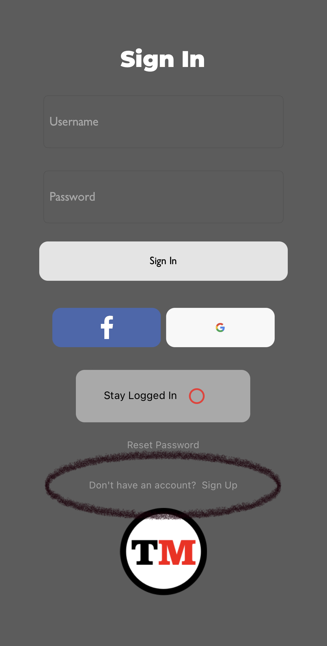 Facebook signup button