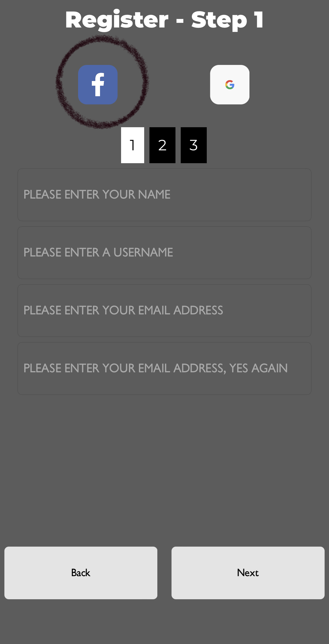 Facebook login option