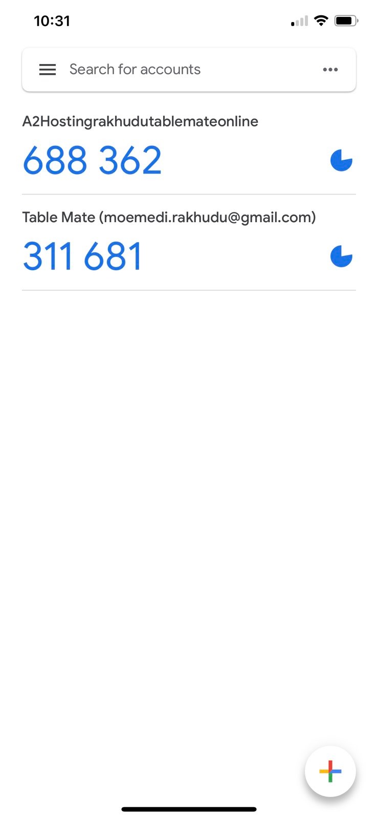 Google Authenticator Home Screen